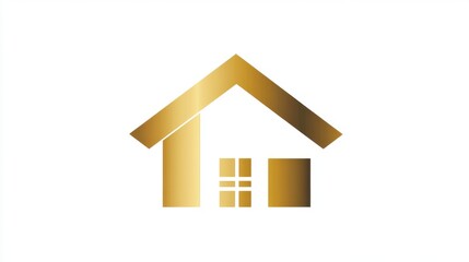 Gold Geometric House Icon on White Background