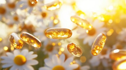 Golden Capsules and Daisies in Sunlight