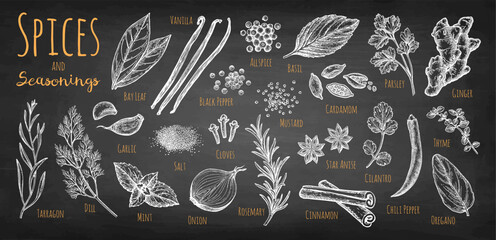Chalk Drawings of Spices and Herbs.