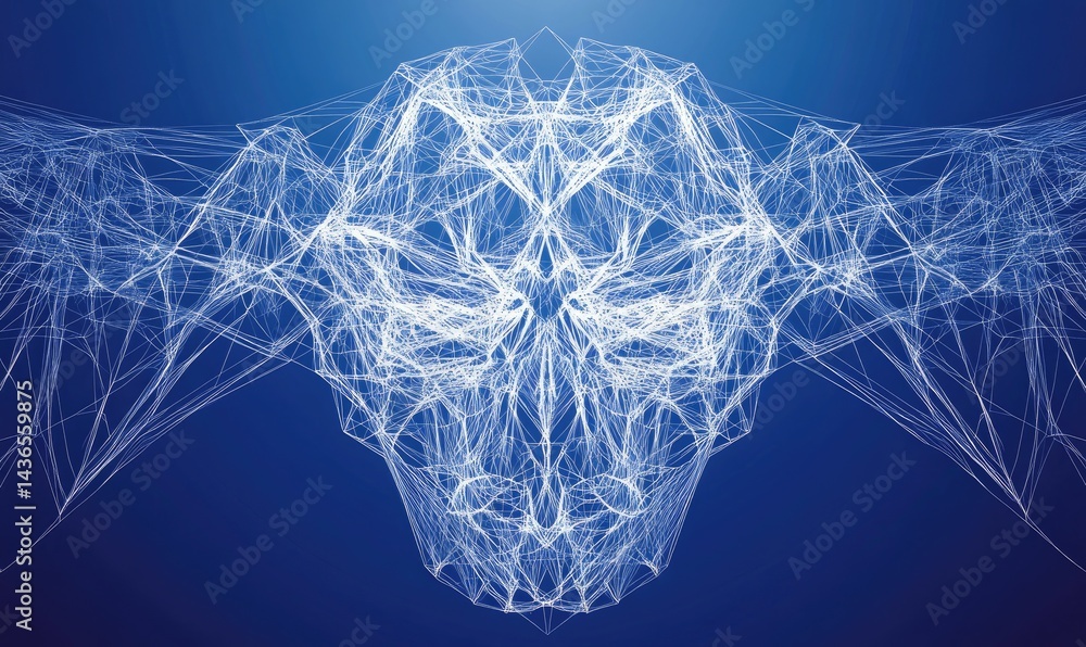 Aufkleber abstract white network of interconnected lines and nodes on a deep blue gradient background for tech