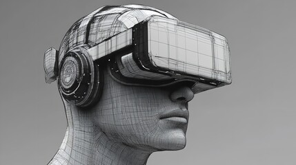 Exploring the Metaverse A futuristic head immersed in a VR headset showcasing cutting edge virtual reality technology in a