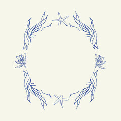 Vector frame of algae and starfish © Firestar