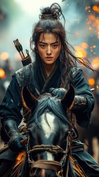 Archer riding horse in battle