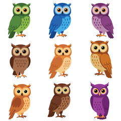 Creative Flat Vector Illustrations of Owl: Minimalist, Modern, and Perfect for Pet-Themed Graphics.Charming Flat Vector Owl Illustration: Playful, Minimal, and Versatile Cartoon Primate Design

