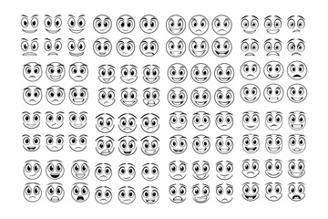 Y2K Cartoon Faces Vector Set  Abstract Mascots, Stickers, and Icons.