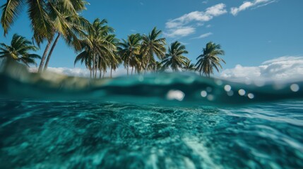 Fototapeta premium Tropical paradise azure water meets palmlined island