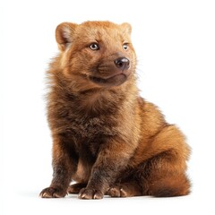Fototapeta premium Cute Bush Dog Puppy Sitting on White