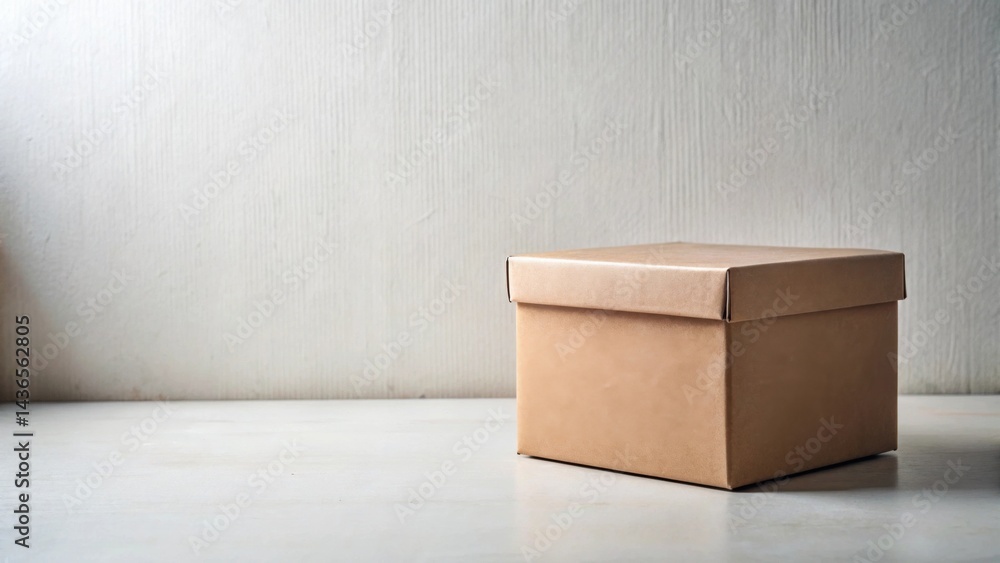Poster a simple brown cardboard box on a white surface against a neutral background