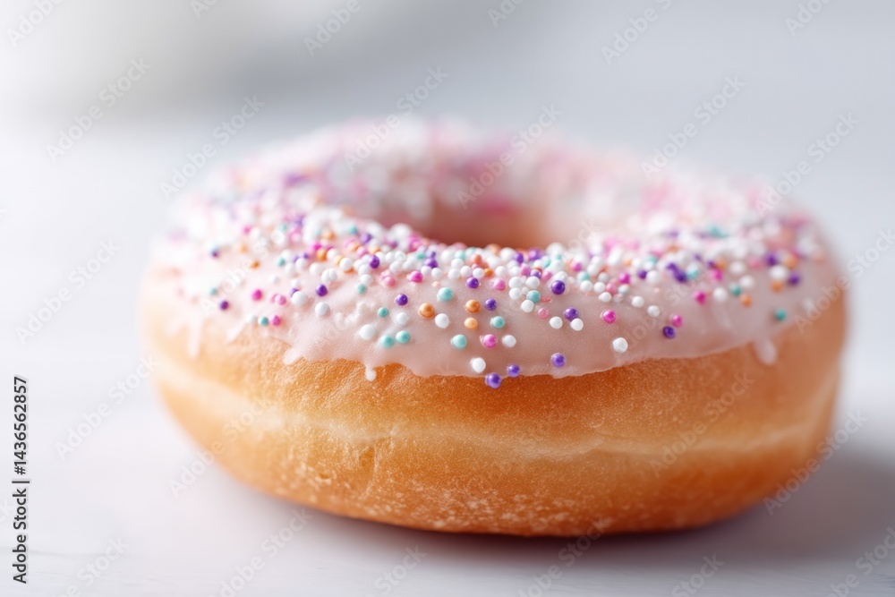 Poster close-up of single donut with sprinkles capturing its intricate details