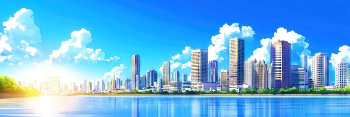 Naklejka premium anime bangkok thailand downtown skyline 