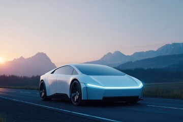 Obraz premium futuristic autonomous vehicle gliding on open road represents innovation in transportation