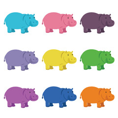 Creative Flat Vector Illustrations of hippo: Minimalist, Modern, and Perfect for Pet-Themed Graphics.Charming Flat Vector hippo Illustration: Playful, Minimal, and Versatile Cartoon Primate Design
