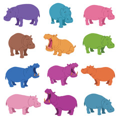 Creative Flat Vector Illustrations of hippo: Minimalist, Modern, and Perfect for Pet-Themed Graphics.Charming Flat Vector hippo Illustration: Playful, Minimal, and Versatile Cartoon Primate Design
