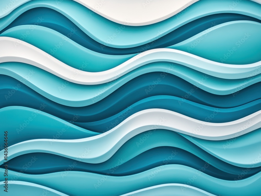 Poster abstract wavy pattern in shades of teal and white. layered design creates depth and texture