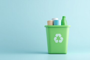 Obraz premium minimalist scene featuring recycling bin filled with neatly sorted waste against white backdrop
