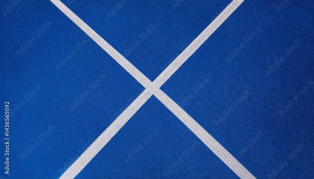 Poster blue textured background with white lines forming an x shape. fabric texture close up detail. simple