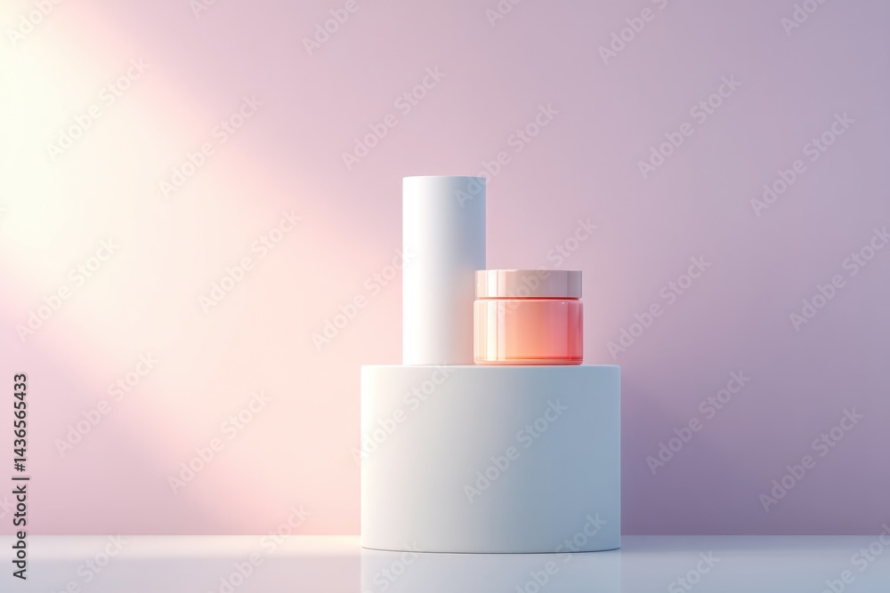 Poster minimalistic empty podium awaits cosmetics placement featuring ample copy space for text or branding