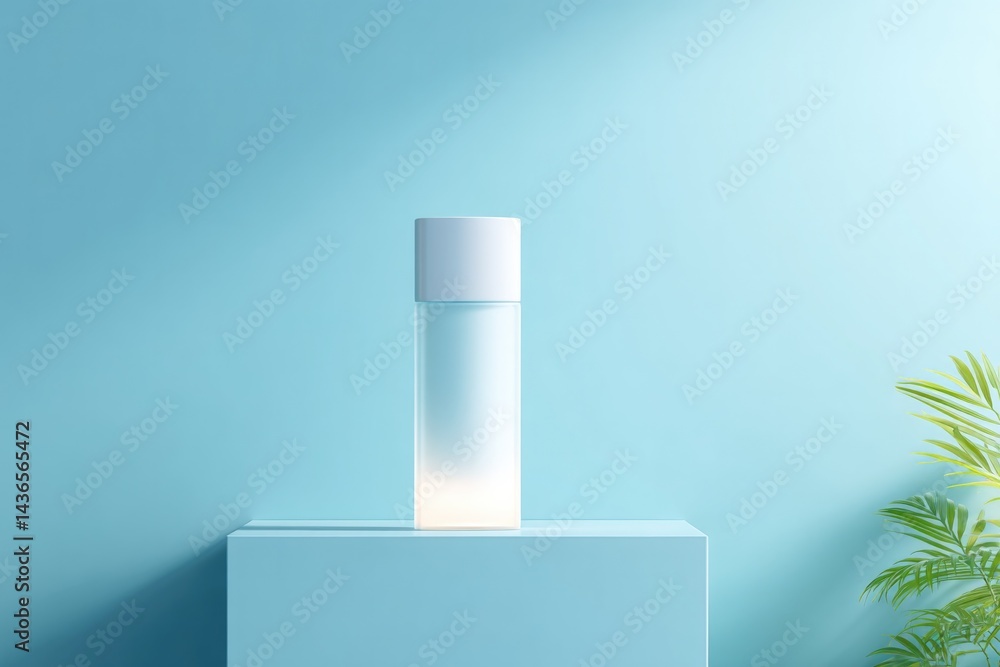 Poster minimalistic empty podium awaits cosmetics placement featuring ample copy space for text or branding