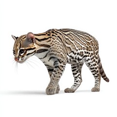 Naklejka premium Ocelot Walking on White Background.
