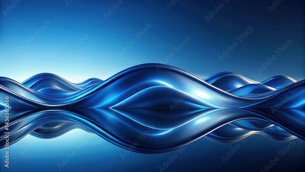 Poster Abstract Blue Liquid Waves Reflecting on a Calm Surface A Serene Digital Artwork Featuring Smooth, Flowing Curves and Gradient Hues