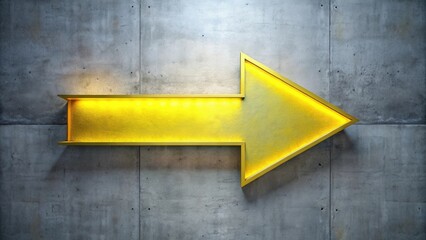 Illuminated Golden Arrow Sign on a Concrete Wall, Guiding Towards Progress and Success