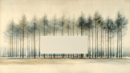 Obraz premium Blank canvas amidst a serene winter forest Trees stand tall casting shadows on the snowy ground