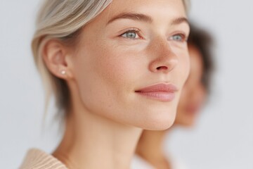 minimalistic portrait of diverse people of different races and ages with blurred background and good copy space