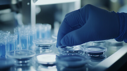 Fototapeta premium Scientist Handling Petri Dishes in Laboratory