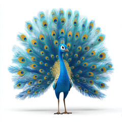 Stunning Blue Peacock with Tail Feathers Displayed