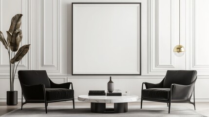 Modern Minimalist Living Room with Black Armchairs and Marble Coffee Table