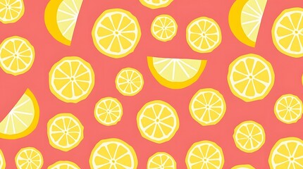 Vibrant pattern of lemon slices on a colorful background. Best for summer designs, wallpapers, and creative projects. 
