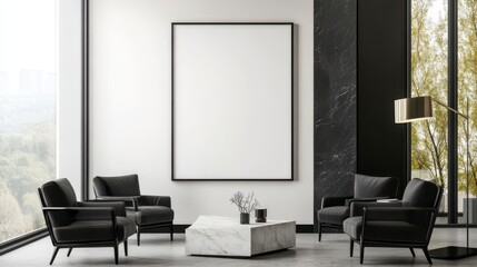 Modern Minimalist Waiting Area with Gray Armchairs and Marble Table