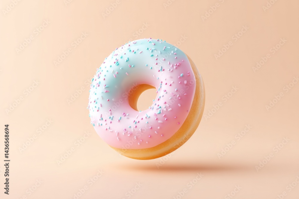 Poster single donut motif forms centerpiece of abstract vibrant design set against simple background provid