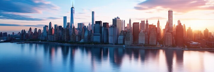 cinematic new york city downtown skyline 