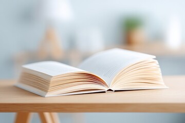single lamp illuminating open book on minimalist wooden desk