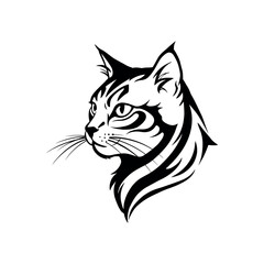 Fototapeta premium Elegant Black and White Cat Head Illustration A Stylish Vector Graphic Design