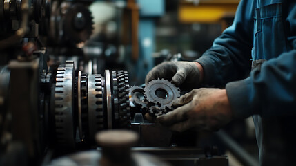 Naklejka premium Mechanic Working on Industrial Machinery