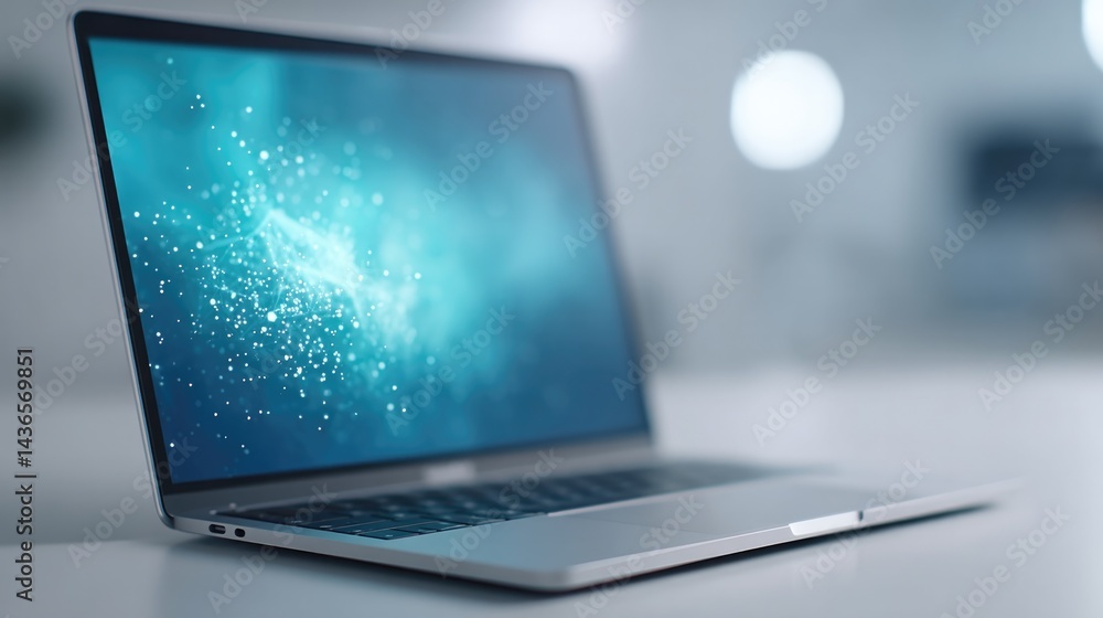 Poster sleek laptop with abstract digital neural networks on screen symbolizing ai in business