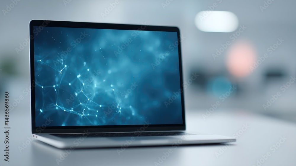 Aufkleber sleek laptop with abstract digital neural networks on screen symbolizing ai in business