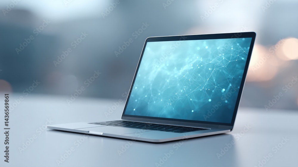 Poster sleek laptop with abstract digital neural networks on screen symbolizing ai in business