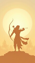 Archer Silhouette at Sunset: Pixel Art Cityscape Background