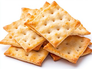 Fototapeta premium A stack of square, golden-brown crackers, crispy and light