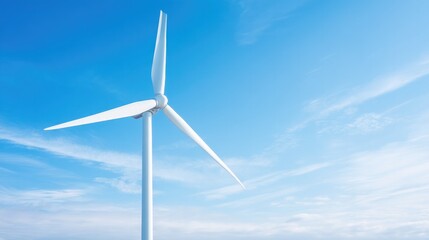 Obraz premium solitary wind turbine gracefully set against vast blue sky serves as powerful symbol of sustainable energy offering