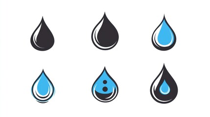 Fluid Drop Icons Set on White Background