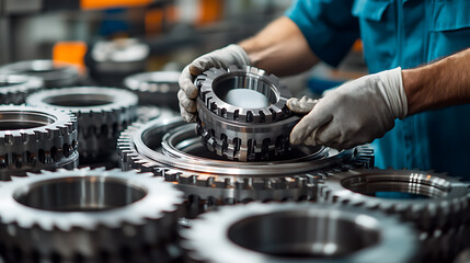 Mechanic Inspecting Gear Assembly in Industrial Setting
