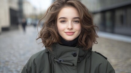 Young woman with a pleasant expression, outdoors