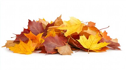 Vibrant Autumn Colored Leaves Piled on White Background