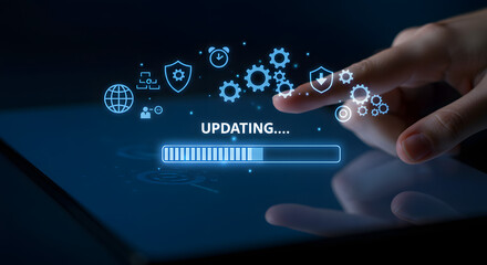 Update software and application upgrade technology concept. Software update or Operating system, program downloading, updating progress bar, Install app patch, Improved security, new version