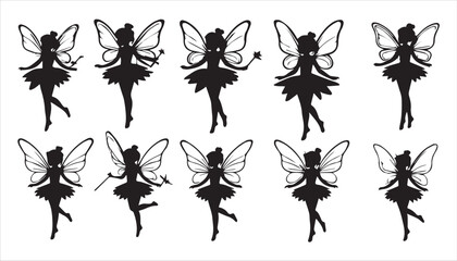 A group of black silhouettes of fairies