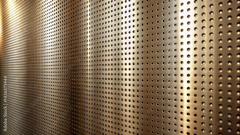 Aufkleber Abstract Metallic Pattern A Textured Gold Surface with Regularly Spaced Perforations Displaying Subtle Light Reflections